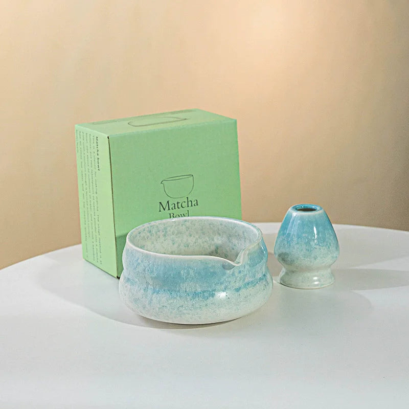 Ensemble Matcha Traditionnel – Bol en Céramique Dégradé + Support Chasen & Accessoires | Cérémonie Japonaise du Thé Vert