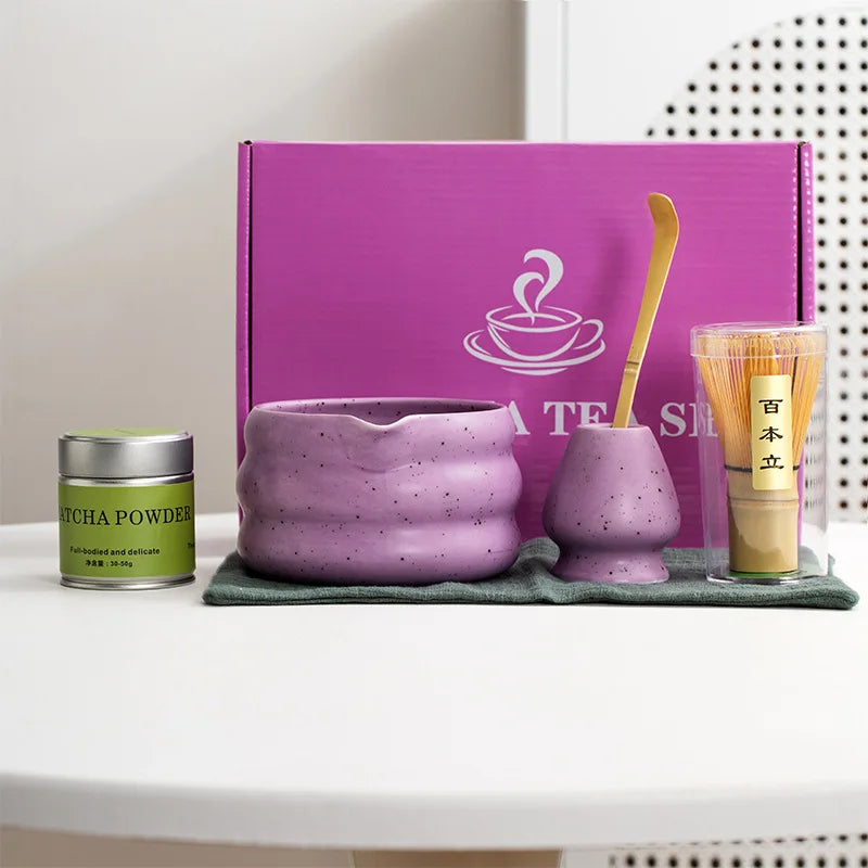 Kit Matcha Violet – 1/2/4/6 pièces | Fouet Chasen en Bambou & Accessoires | Cérémonie Japonaise Élégante |