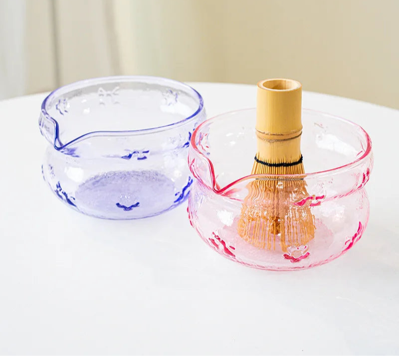 Bol Matcha Matcha en verre rose et violet, résistant à la chaleur, service à thé Kung Fu, accessoires cérémonie Matchas, bol mélangeur, outils de cuisine