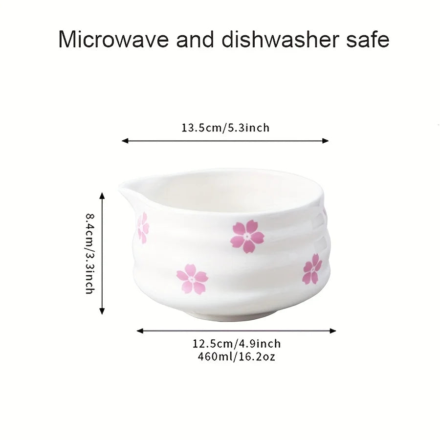 Bol à Matcha en Porcelaine 460ml avec Bec Verseur – Design Sakura, Fraise ou Champignon | Style Japonais Traditionnel