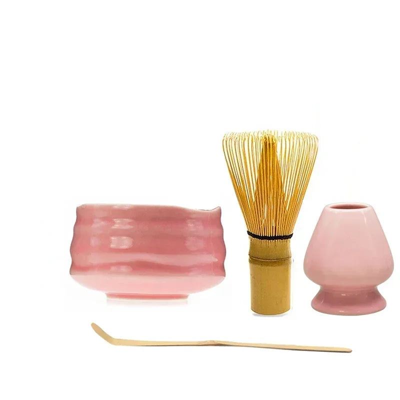 Kit Cérémonie Matcha Japonais – Bol, Fouet, Cuillère & Accessoires (Rose)