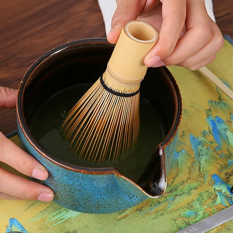 Set Matcha Japonais 4 ou 7 Pièces – Bol 430ml, Fouet Bambou, Cuillère, Filtre & Tapis | Cérémonie Artisanale & Accessoires Thé