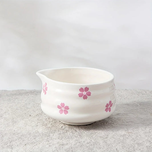 Bol à Matcha en Porcelaine 460ml avec Bec Verseur – Design Sakura, Fraise ou Champignon | Style Japonais Traditionnel