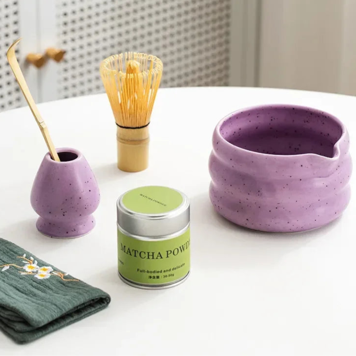 Kit Matcha Violet – 1/2/4/6 pièces | Fouet Chasen en Bambou & Accessoires | Cérémonie Japonaise Élégante |
