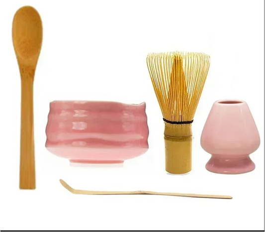 Kit Cérémonie Matcha Japonais – Bol, Fouet, Cuillère & Accessoires (Rose)