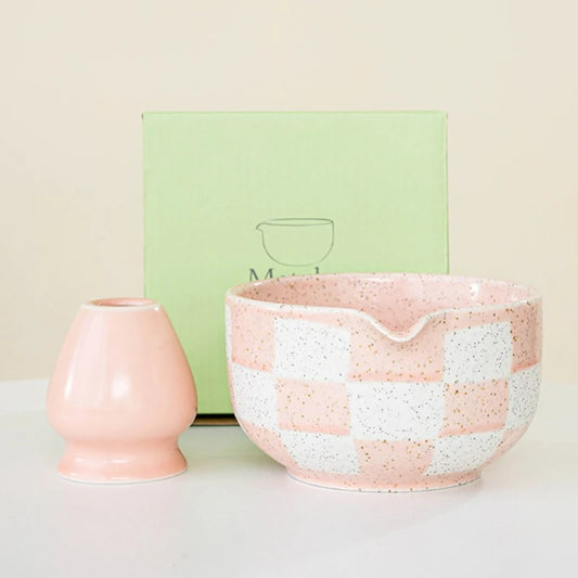 Bol Matcha en céramique à motif à carreaux, grande capacité, résistant aux hautes températures, tasse à thé vert, outil de cérémonie du thé, nouveau 2025