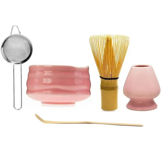 Kit Cérémonie Matcha Japonais – Bol, Fouet, Cuillère & Accessoires (Rose)