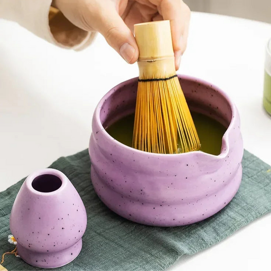 Kit Matcha Violet – 1/2/4/6 pièces | Fouet Chasen en Bambou & Accessoires | Cérémonie Japonaise Élégante |