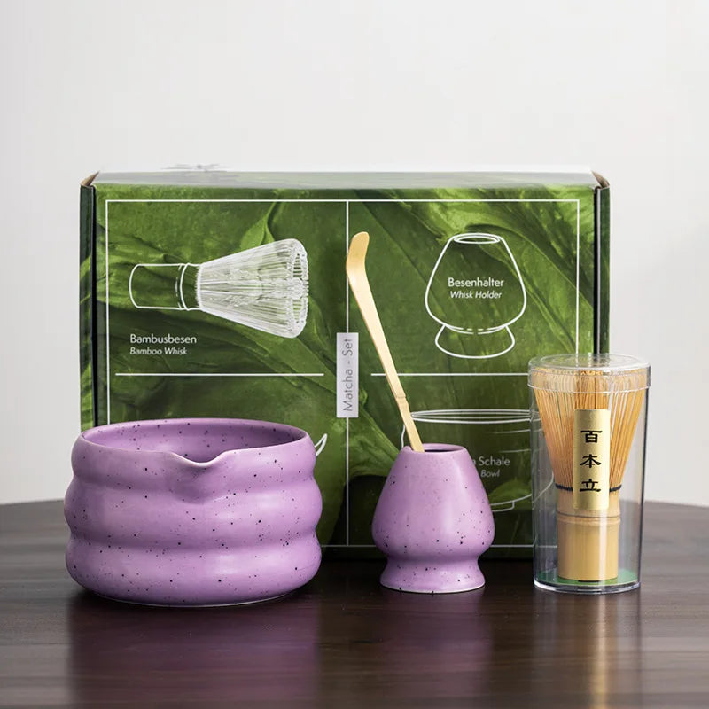 Kit Matcha Violet – 1/2/4/6 pièces | Fouet Chasen en Bambou & Accessoires | Cérémonie Japonaise Élégante |
