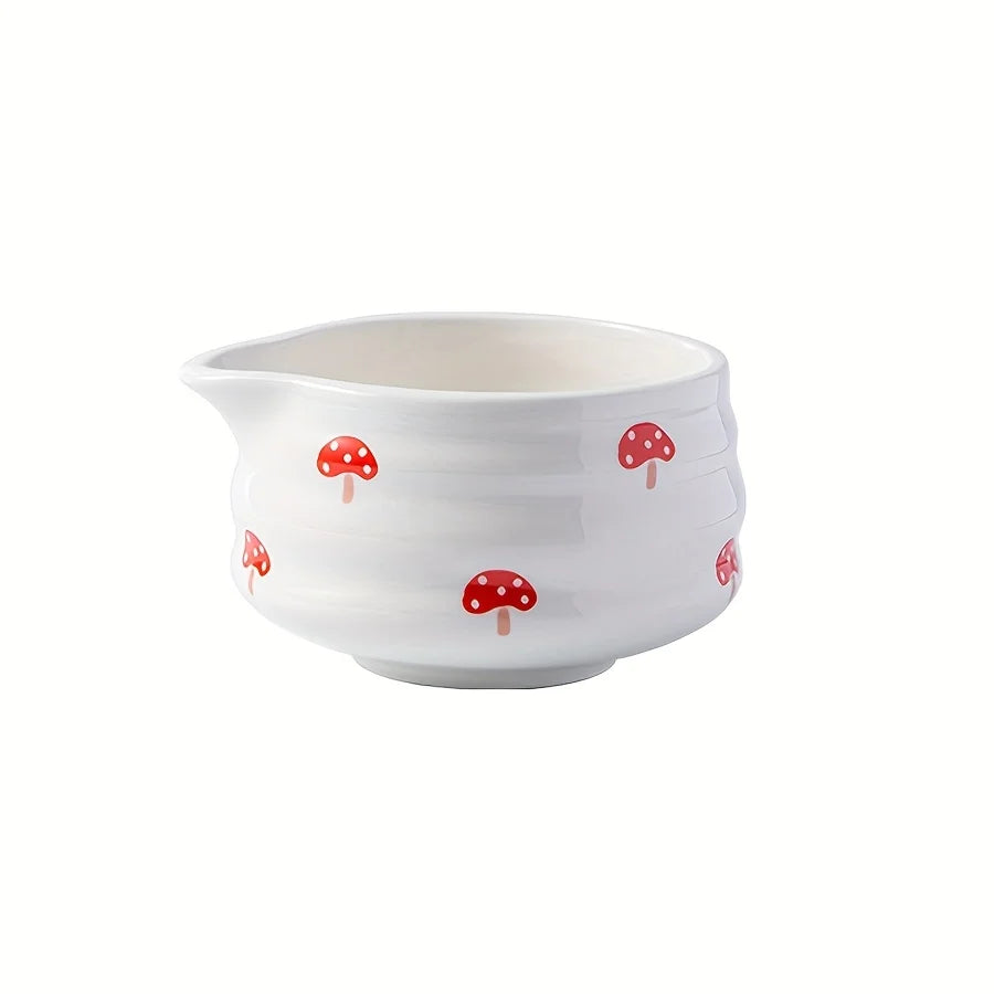 Bol à Matcha en Porcelaine 460ml avec Bec Verseur – Design Sakura, Fraise ou Champignon | Style Japonais Traditionnel