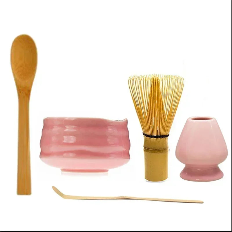 Kit Cérémonie Matcha Japonais – Bol, Fouet, Cuillère & Accessoires (Rose)