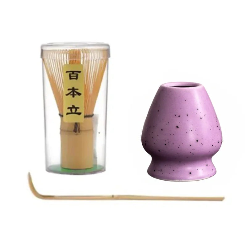 Kit Matcha Violet – 1/2/4/6 pièces | Fouet Chasen en Bambou & Accessoires | Cérémonie Japonaise Élégante |