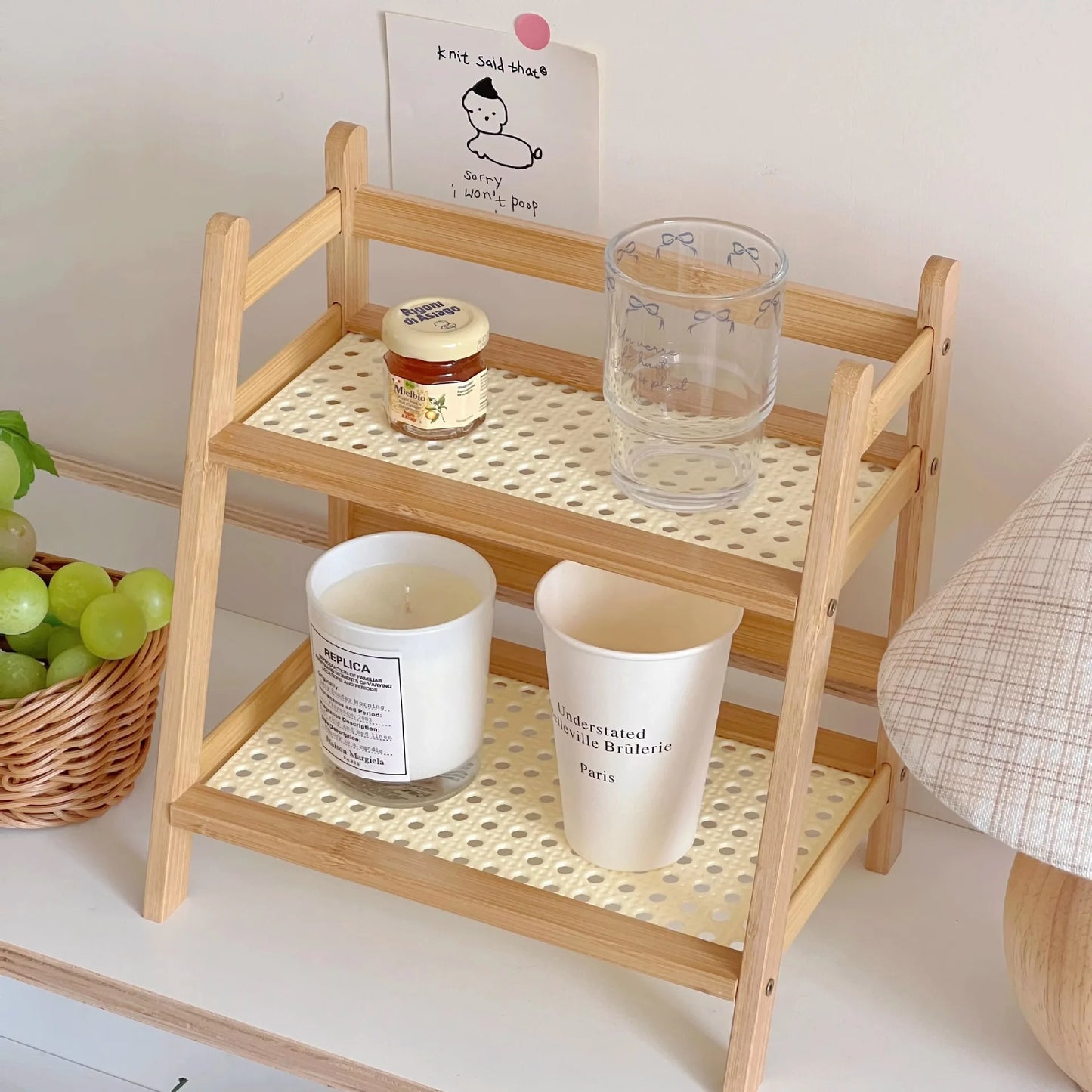 Organisateur de comptoir 2 niveaux en bois – Porte-gobelet et étagère de rangement polyvalente pour accessoires de matcha et café (2 couleurs)