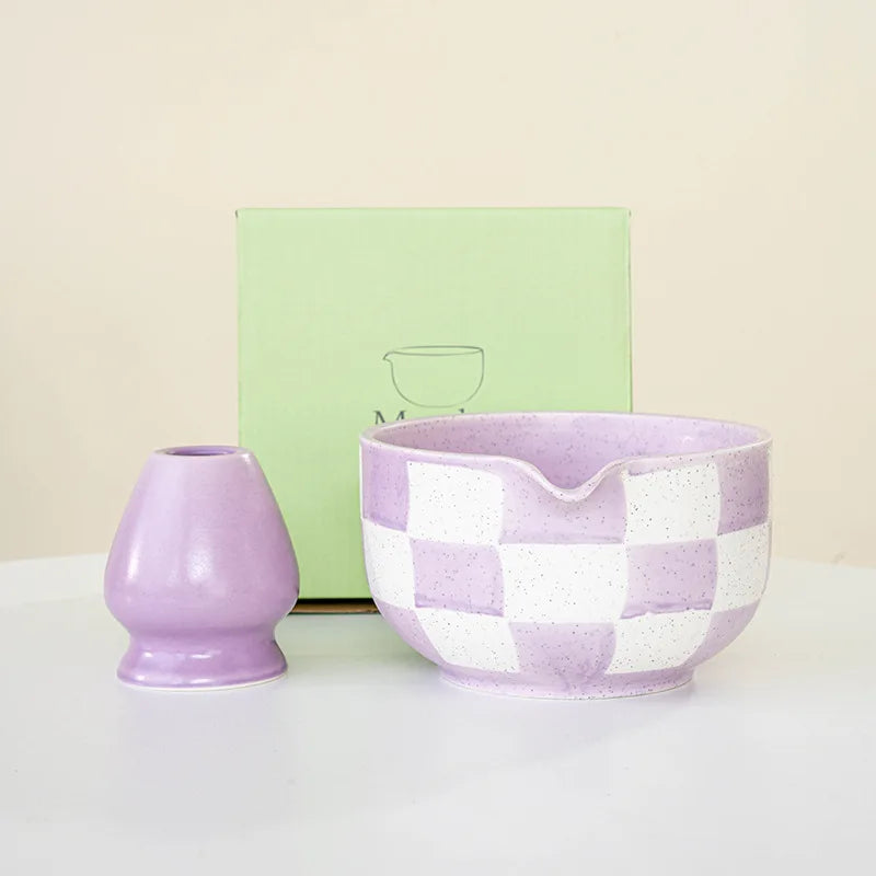 Bol Matcha en céramique à motif à carreaux, grande capacité, résistant aux hautes températures, tasse à thé vert, outil de cérémonie du thé, nouveau 2025