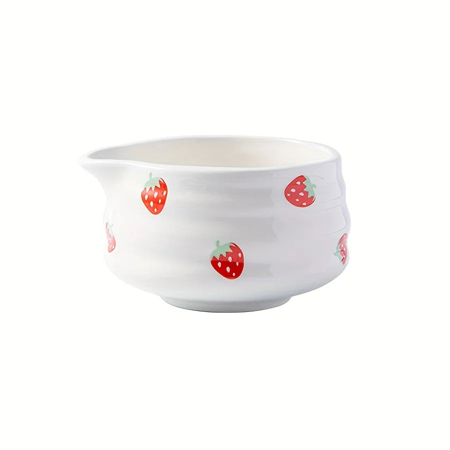 Bol à Matcha en Porcelaine 460ml avec Bec Verseur – Design Sakura, Fraise ou Champignon | Style Japonais Traditionnel