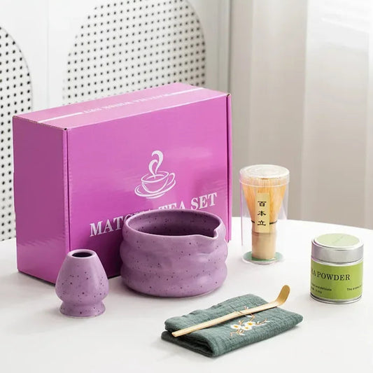 Kit Matcha Violet – 1/2/4/6 pièces | Fouet Chasen en Bambou & Accessoires | Cérémonie Japonaise Élégante |