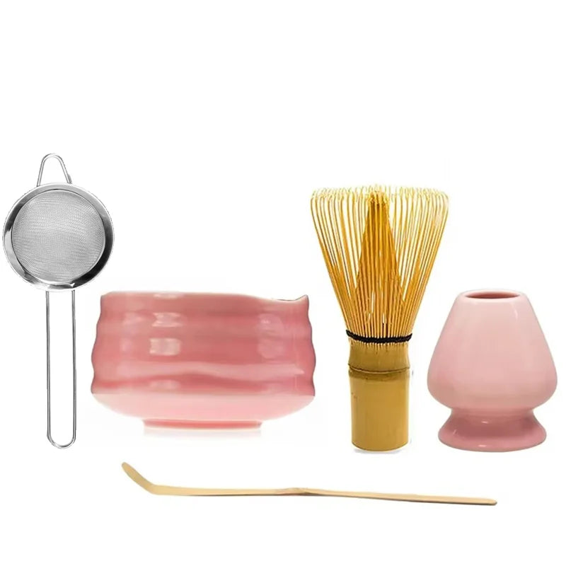 Kit Cérémonie Matcha Japonais – Bol, Fouet, Cuillère & Accessoires (Rose)